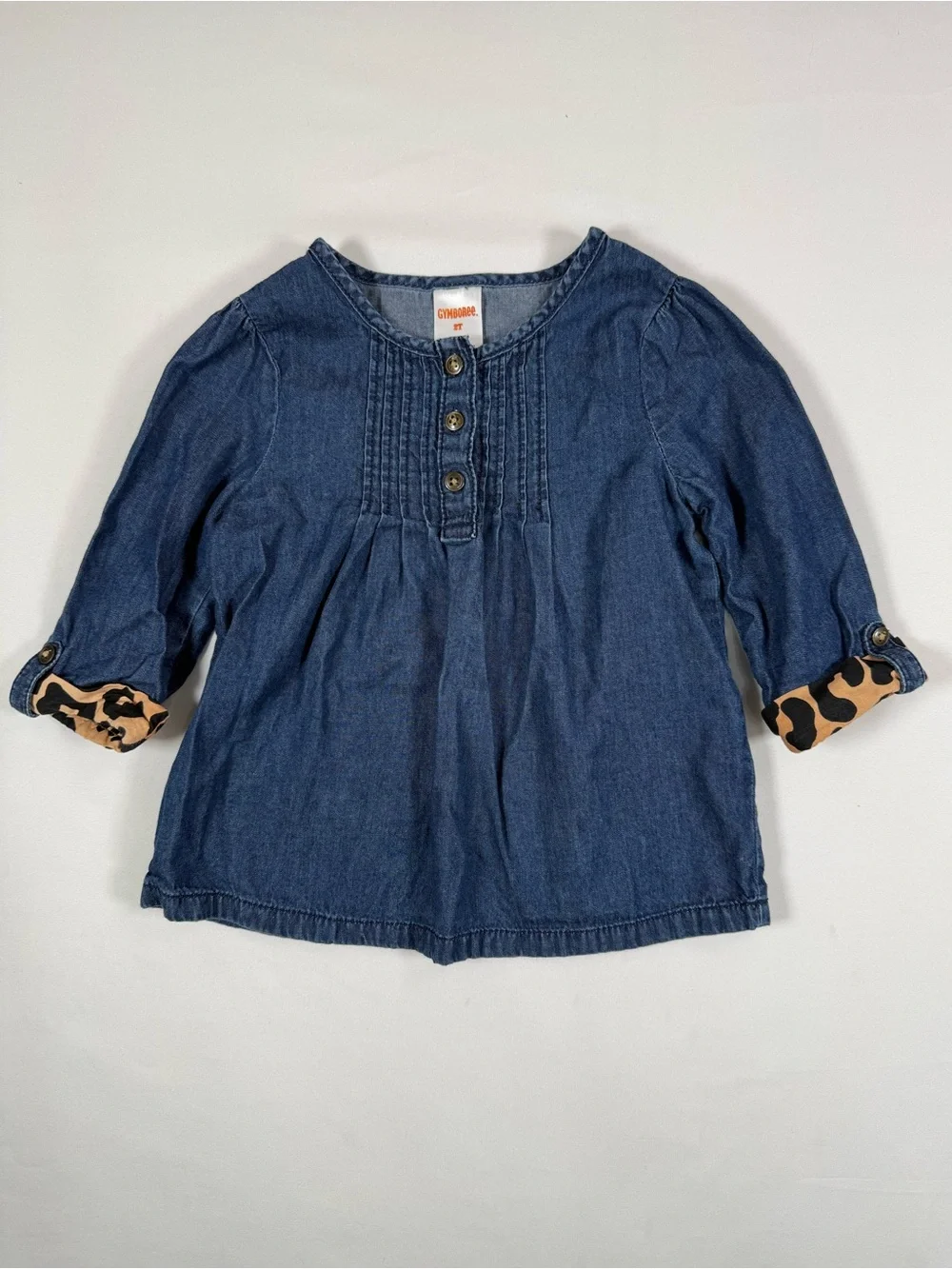 GYMBOREE Girls Chambray Tunic Top 2T Wild One Boho Western Leopard Print Rodeo